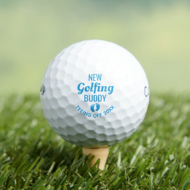 New Golfing Buddy, Custom Baby Boy Announcement Golf Balls (Insitu Tee)