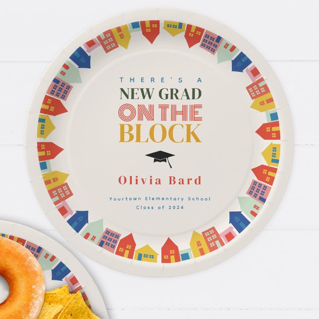 New Grad On The Block Houses Graduation Paper Plate (Creator Uploaded)
