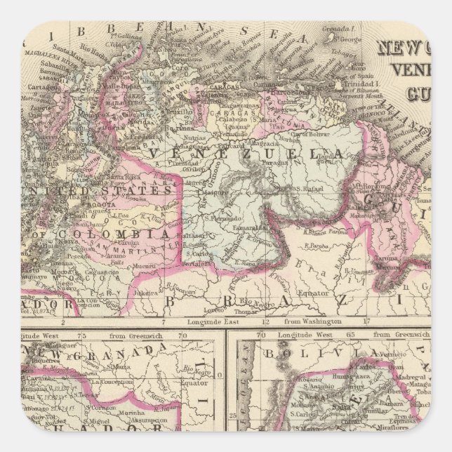 New Granada, Venezuela, Guiana Square Sticker (Front)