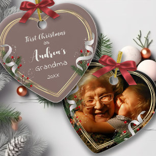 New Grandma 1st Christmas Gold Frame Photo  Ceramic Ornament