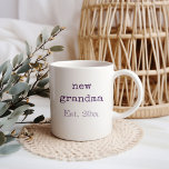 New Grandma Baby Birth Stats Coffee Mug<br><div class="desc">New Grandma personalised mug. This trendy typography design is lettered with vintage typewriter text and hatched font in shades of purple. The wording is fully editable, so if your new grandma is actually a new grannie, for example, you can personalise it just for her. The back of the mug reads...</div>