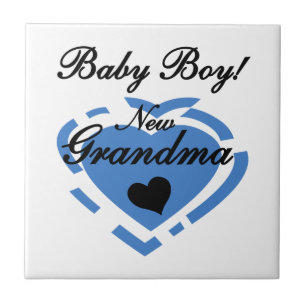 New Grandma Baby Boy Blue Heart Gifts Ceramic Tile