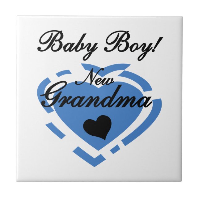 New Grandma Baby Boy Blue Heart Gifts Ceramic Tile (Front)