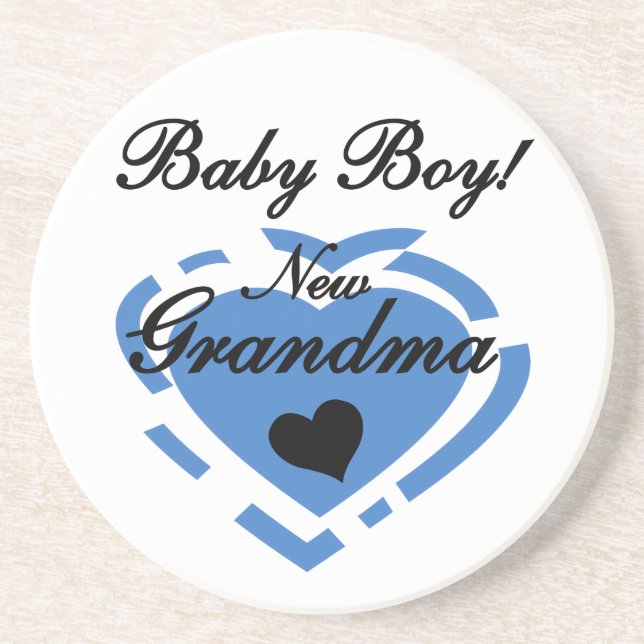 New Grandma Baby Boy Blue Heart Gifts Coaster (Front)