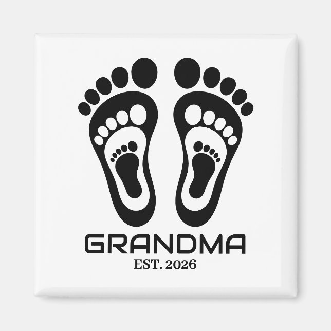 New Grandma Baby Footprints Established Date Magnet (Front)