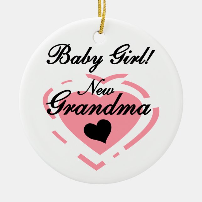 New Grandma Baby Girl Pink Heart Gifts Ceramic Tree Decoration (Front)