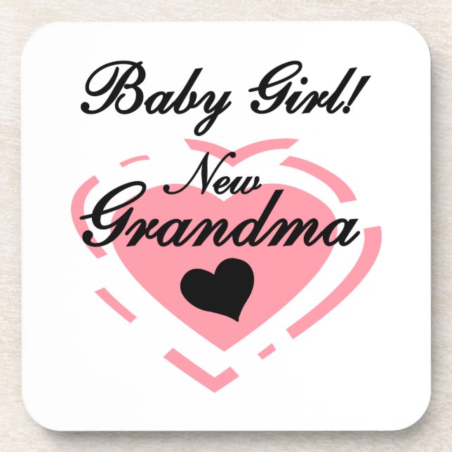 New Grandma Baby Girl Pink Heart Gifts Coaster (Front)