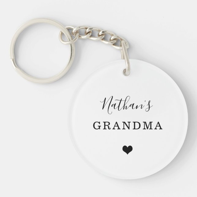 New Grandma - Child's Name Simple Heart and Photo Key Ring (Front)