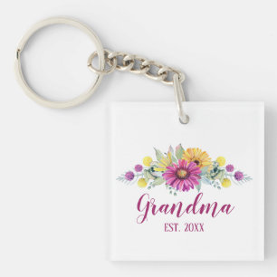 New Grandma Elegant Flowers  Photo Key Ring