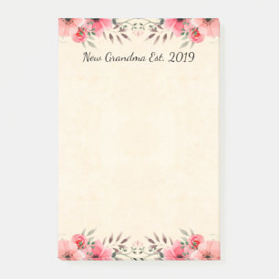 New Grandma Est. 2019 Pretty Floral Border Post-it Notes