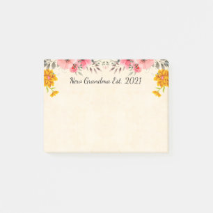 New Grandma Est. 2021 Decorative Floral Border Post-it Notes