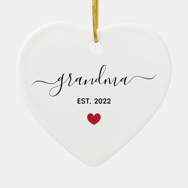 New grandma ‘est year’ ceramic ornament with photo (Front)
