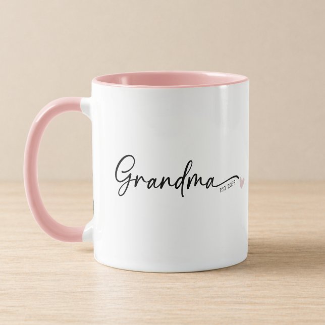 New Grandma Established Year Script Pink Mug (Creator Uploaded)