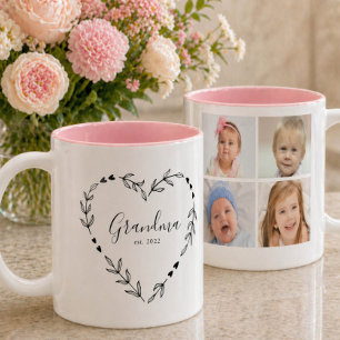 New Grandma Year Est. Four Photo Collage Two-Tone Coffee Mug