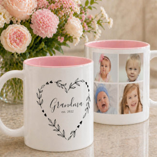 New Grandma Year Est. Four Photo Collage Two-Tone Coffee Mug