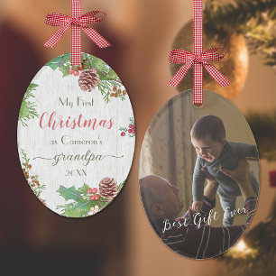 New Grandpa 1st Christmas Photo Milestone Ornament