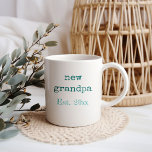 New Grandpa Baby Birth Stats Coffee Mug<br><div class="desc">New Grandpa personalised mug. This trendy typography design is lettered with vintage typewriter text and hatched font in shades of teal. The wording is fully editable, so if your new grandpa is actually a new grandad, for example, you can personalise it just for him. The back of the mug reads...</div>