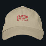 New Grandpa Est. 2025 Embroidered Baseball Cap<br><div class="desc">Embroidered Grandpa Est 2025 baseball cap. The text is in a red. This grandpa Est. 2025 cap would make a unique grandpa 2025 announcement,  birthday gift for grandpa and more.</div>