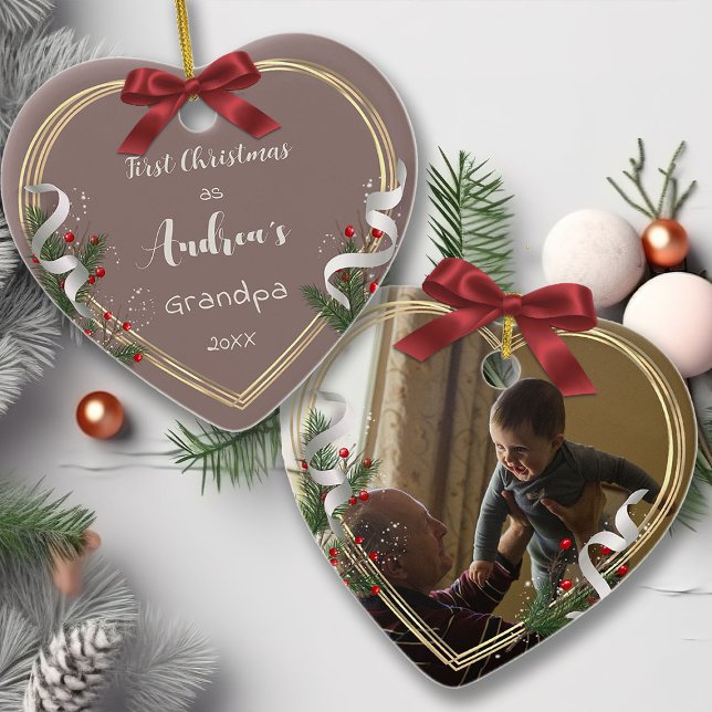 New Grandpa New Baby 1st Christmas Photo  Ceramic Ornament (Creator Uploaded)