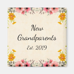 New Grandparents Est. 2019 Vintage Floral Border Magnet