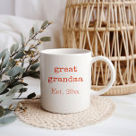 New Great Grandma Baby Birth Stats Coffee Mug<br><div class="desc">New Great Grandma personalised mug. This trendy typography design is lettered with vintage typewriter text and hatched font in shades of coral. The wording is fully editable, so if your new great grandma is actually a new great grammie, for example, you can personalise it just for her. The back of...</div>