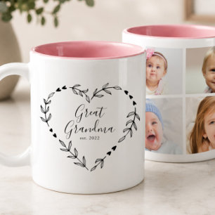 New Great Grandma Year Est. Four Photo Collage Two-Tone Coffee Mug