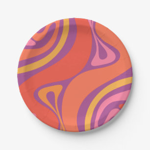 New Groove Abstract Trippy Retro 60s 70s Pattern  Paper Plate