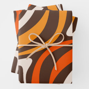 New Groove Retro Abstract Pattern 70s Brown Orange Wrapping Paper Sheet