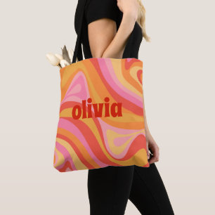 New Groove Retro Abstract Pattern Personalised Tote Bag