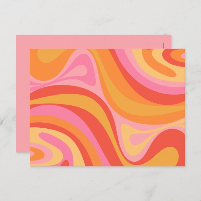 New Groove Retro Abstract Pattern Pink and Orange Postcard (Front/Back)