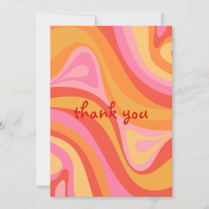 New Groove Retro Abstract Pink Orange Thank You Invitation