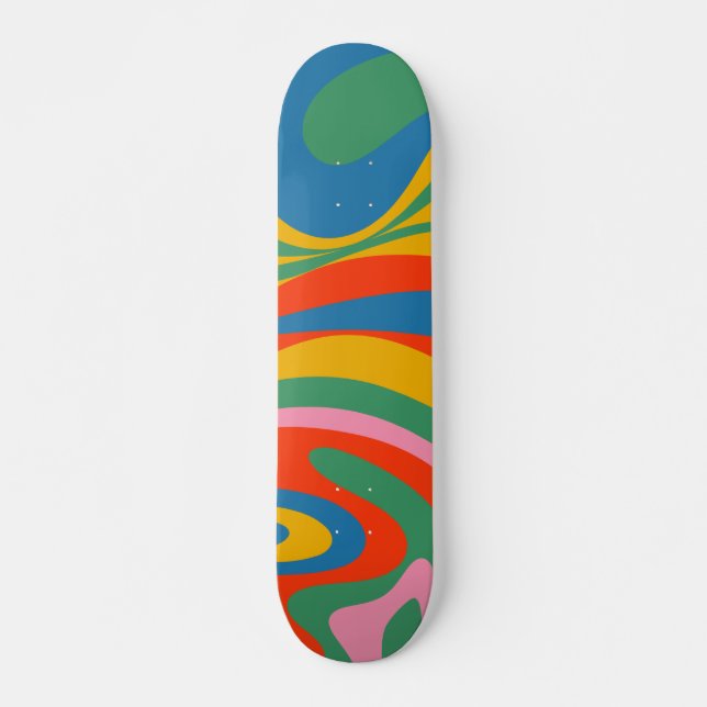 New Groove Retro Rainbow Colourful Trippy Abstract Skateboard (Front)