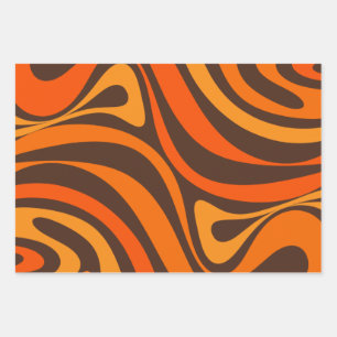 New Groove Retro Swirl Abstract 70s Orange Brown Wrapping Paper Sheet