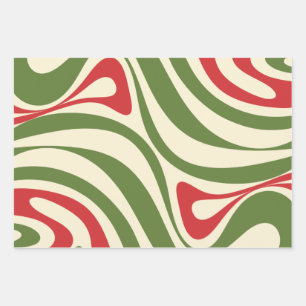 New Groove Retro Swirl Christmas Abstract Pattern Wrapping Paper Sheet