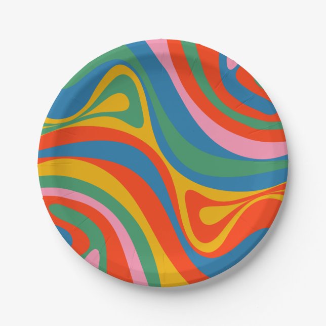 New Groove Retro Trippy Colourful Abstract Pattern Paper Plate (Front)