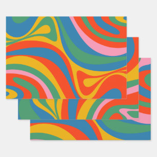 New Groove Retro Trippy Colourful Abstract Pattern Wrapping Paper Sheet