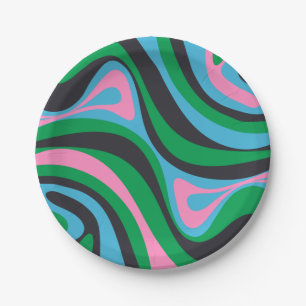 New Groove Trippy Retro Colourful Abstract Pattern Paper Plate