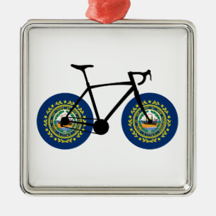 New Hampshire Flag Cycling Metal Ornament