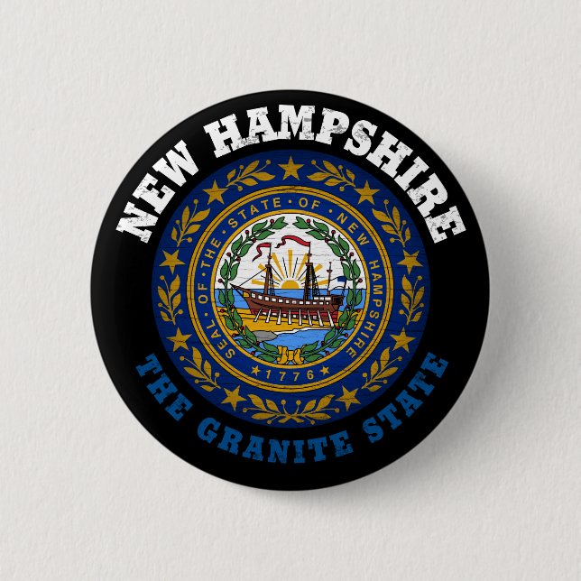NEW HAMPSHIRE GRANITE STATE FLAG 6 CM ROUND BADGE (Front)