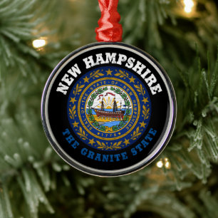 NEW HAMPSHIRE GRANITE STATE FLAG METAL ORNAMENT