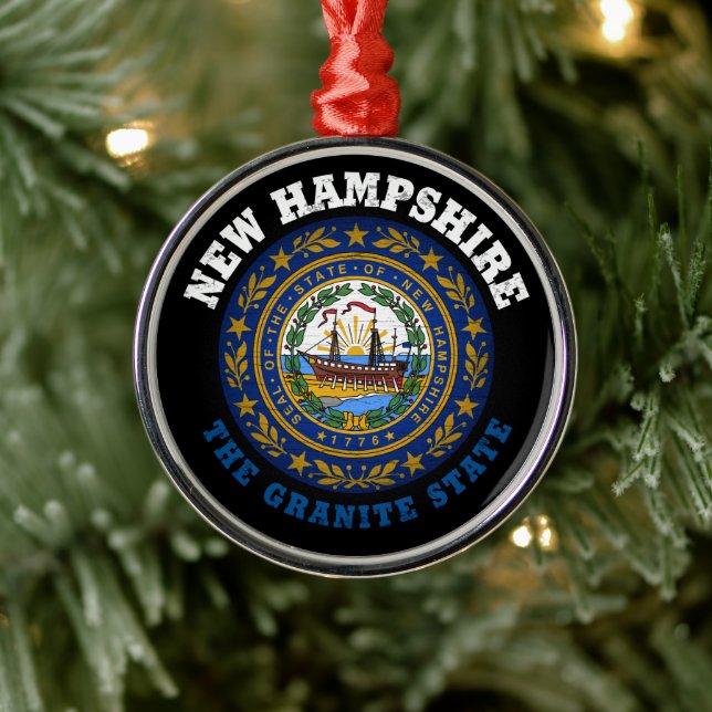NEW HAMPSHIRE GRANITE STATE FLAG METAL ORNAMENT (Tree)