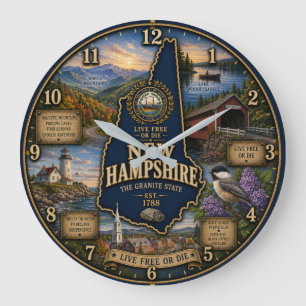 New Hampshire Granite State Mountain Lake Rustic Large Clock