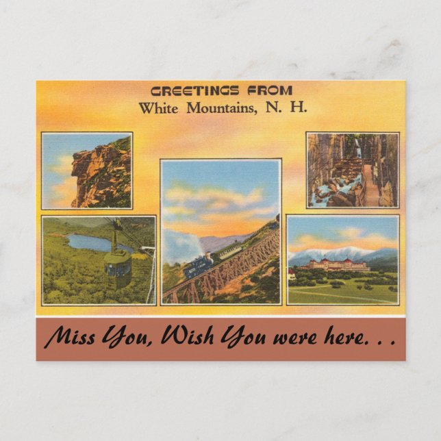 New Hampshire, Greetings from White Mountains Postcard (Front)