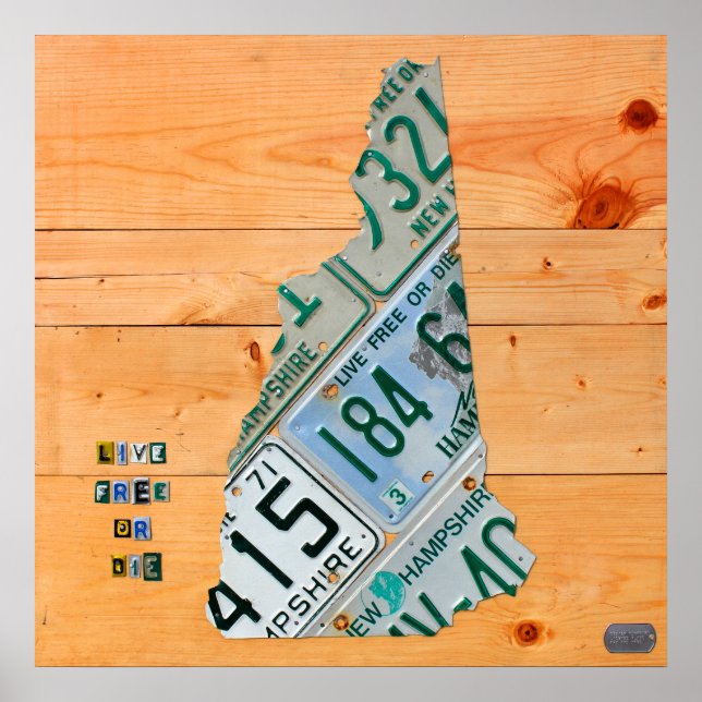 New Hampshire License Plate Map Poster (Front)
