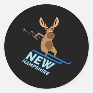 New Hampshire Nh Skiing Moose Winter Shirt Classic Round Sticker
