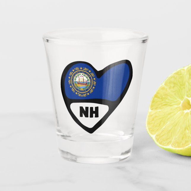 New Hampshire NH State Flag In Heart Shot Glass (Front)