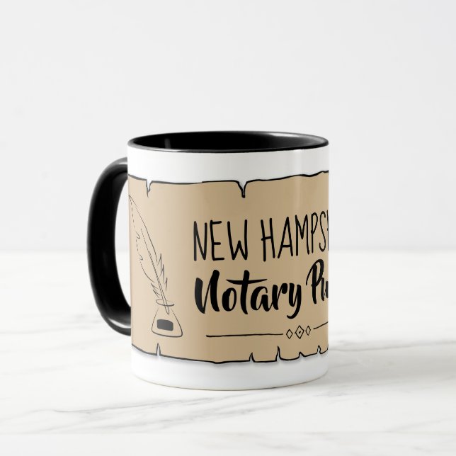 New Hampshire Notary Public Scroll Feather Quill Mug (Front Left)