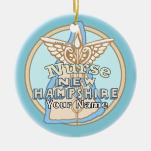 New Hampshire Nurse Caduceus Ceramic Ornament