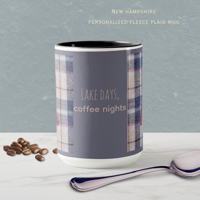 New Hampshire Plaid | New England Throw Pillow (Plaid New Hampshire mug wtih the state outline. Lake Days, coffee nights or personalize it!)