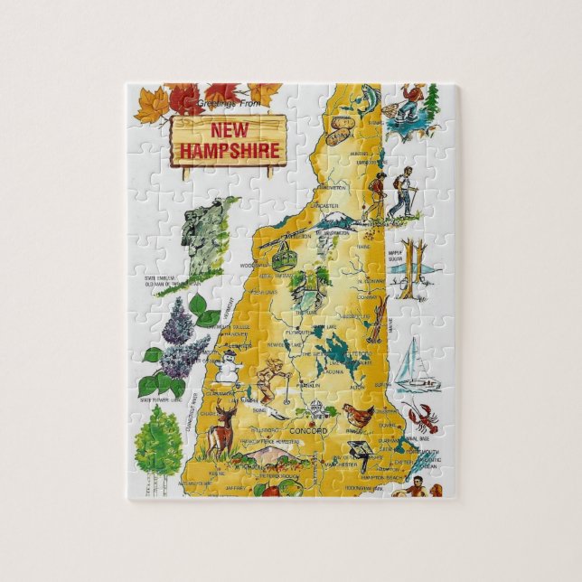 New Hampshire Postcard Map Jigsaw Puzzle (Vertical)